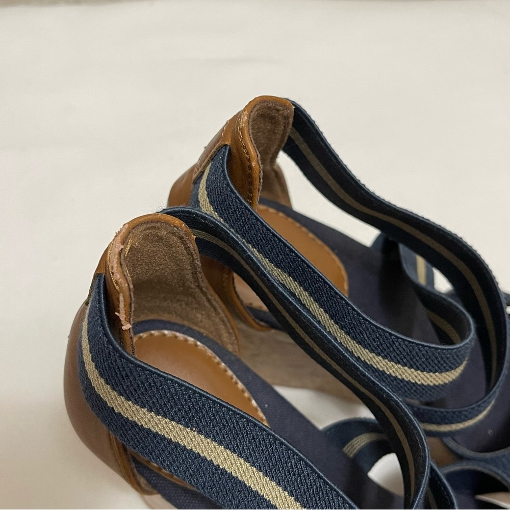 Merona Women's Strappy Blue Fabric Cork Wedge Sandal Open Toe Casual 7.5 - Picture 11 of 13